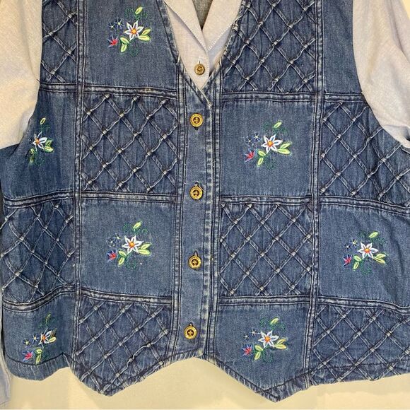 Alfred Dunner Vintage Blue Denim Shirt Vest Combo Petite Size Large - Picture 5 of 7